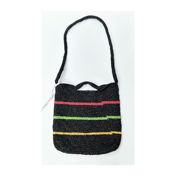 Proud Mary Black Striped Crochet Shoulder Bag - Picture 1 of 1